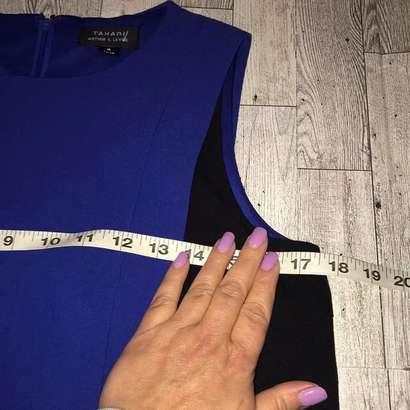 Tahari ASL Blue & Black Sheath Midi Dress Size 4 - Picture 8 of 10